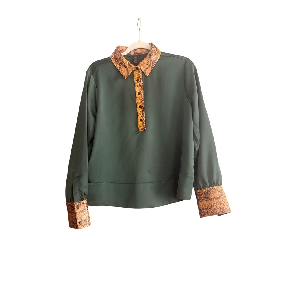Scotch & Soda Maison Scotch Green Snakeskin Trim Blouse Dans La Nuit Top
